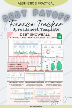 a poster with the text debt payer finance tracker spreadsheet template and snowball