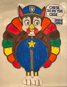 Tom the Turkey Disguise Ideas - Chase from Paw Patrol Disguise A Turkey Chase Paw Patrol, Chase Printable Paw Patrol, Disguise A Turkey Paw Patrol, Paw Patrol Turkey Disguise, Hide The Turkey Kids Project, Disguise A Turkey Ideas Kids, Turkey Coloring Pages For Kids, Turkey Disguises, Turkey Disguised