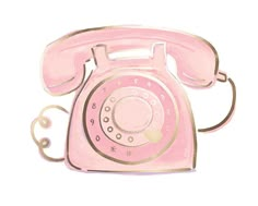 an old pink phone is shown on a white background