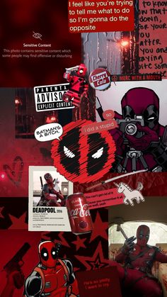 a collage of deadpool images and text