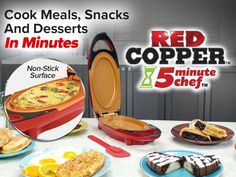 an advertisement for red copper's 5 minute meal set up on a kitchen table