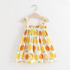 Girl's Clothing White / 120 Summer Baby Girl Dress Lemon Print Dress, White Baby Dress, Frocks For Girls, Lemon Dress, Lemon Print, Baby Princess, Toddler Girl Dresses