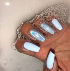 Holographic Nails Acrylic, Nails Holographic, Nagellack Trends, Nail Polish Trends, Nails Blue, Popular Nails, Gel Nail Designs