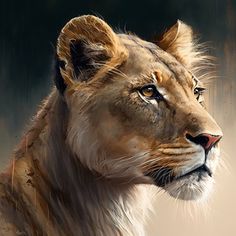 a painting of a lion looking off into the distance