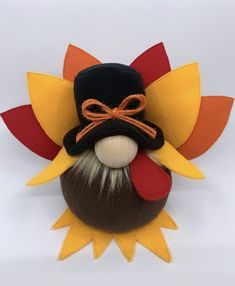 a turkey with a hat and mustache on it's head, sitting in front of a white background