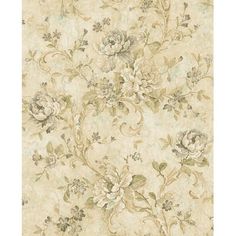 an old fashioned wallpaper with flowers and vines on the side, in neutral tones