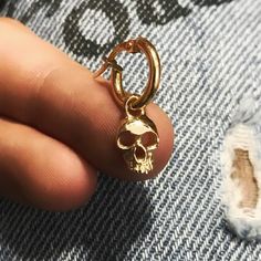 Gold Skull Earring 14K Gold Skull Earring Gothic Skull Hoop | Etsy Skull Earring, Hippie Chic Jewelry, Surf Necklace, Large Silver Hoop Earrings, Surf Jewelry, Gothic Bracelet, Handmade Hoop Earrings, Skeleton Earrings, Oxidized Silver Rings