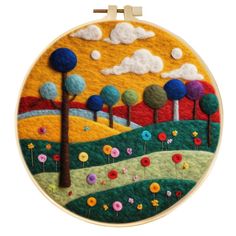 Needle Felting kit - Field of Colored Trees Needle Felting On Denim, 2d Needle Felting Pictures, Needle Felting Art, Felting Artwork, Needle Felt Art, Needle Felting Tools, Felting Needles, Waldorf Crafts, Wool Felt Projects