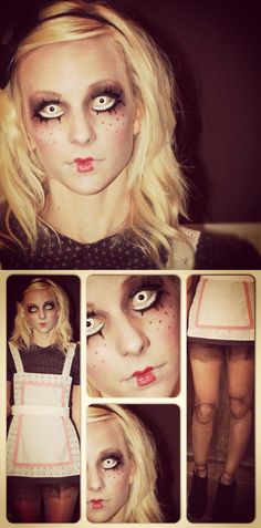 Creepy Doll Halloween, Halloweenský Makeup, Creepy Halloween Costumes, Halloween Costumes To Make, Bricolage Halloween, Doll Halloween Costume