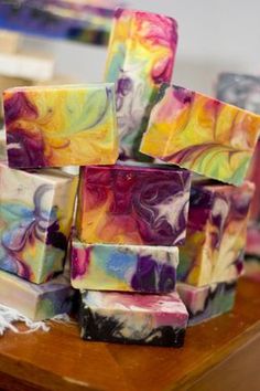 colorful soap bars stacked on top of each other