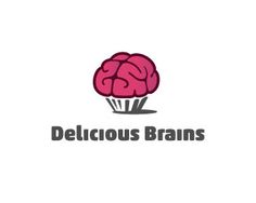 the logo for delicious brain's, which is designed to look like a cupcake