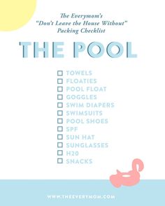 the pool checklist is shown in blue, pink and yellow with an image of a duck