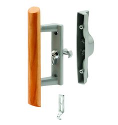 the door handle and latch are made from metal with wood on each side, which is also stainless steel