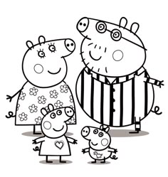 peppa pig and her family coloring page with an orange border around the image,