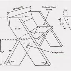 the diagram shows how to make a folding chair with legs and feet, as well as measurements