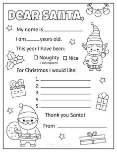 Santa List Ideas For Kids, Fun Christmas School Activities, Skip To My Lou Printables, Preschool Santa Letters, Free Printable Letter To Santa Template, Kids Letter To Santa Printable, Fun Classroom Christmas Activities, Christmas Lacing Cards, From Santa Letter Printable