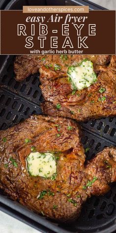 grilled steaks with garlic and herb butter on the grill