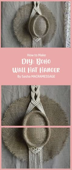 the instructions for how to make diy boho wall hat hanger with yarn