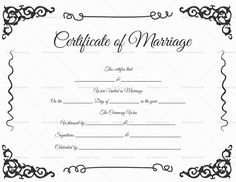 certificate of marriage with ornate border and scroll design on the front, in black and white