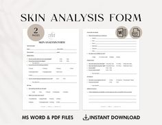 Enhance your client consultations with our Comprehensive Skin Analysis Form Template. Perfect for estheticians, dermatologists, spa and salon professionals, this editable PDF template allows you to thoroughly assess your client's skin type, concerns, and current skincare routine. ⭐FEATURES: ✔ Client Information Section: Capture essential client details, including contact information and medical history. ✔ Medical History Section: Record important medical information, including skin conditions, a Esthetician Forms, Esthetician Marketing, Microsoft Word 2007, Consent Forms, Beauty Clinic, Word 2007, Google Docs, Medical History, Daily Skin Care