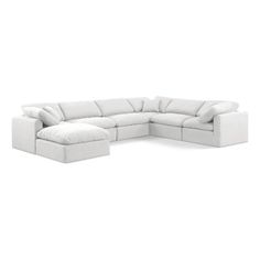 Experience ultimate comfort and style with our white linen textured fabric Indulge Sectional. The luxurious linen texture of the fabric will elevate the aesthetic of any room. This sofa provides ample space for you to relax while its modular build offers the option of unlimited configurations. Whether you're looking to add a stylish element to your living room or a comfortable seating option to your bedroom, this sofa is the perfect choice. Features: Material: Linen fabric Finish: White Thick Fo Transitional Sectional Sofas, U Shaped Sectional, Fabric Sectional, Meridian Furniture, Corner Chair, Linen Texture, Corner Sectional, Sofa Sale, Modular Sectional