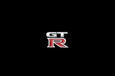 the logo for gtr is shown in red and silver on a dark black background