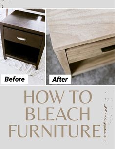 Before and after - easy diy project - citristrip - bleach furniture - remove finish from furniture - remove furniture finish - strip furniture - home project Strip And Bleach Furniture, How To Strip Furniture Wood, How To Strip And Bleach Wood, Stripping And Bleaching Furniture, Diy Paint Furniture Wood, Easy Refurbish Diy Projects, Before And After Diy Furniture, Removing Finish From Wood Furniture, How To Strip Furniture The Easy Way