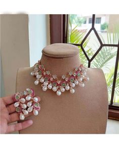 Give An Enhanced Look To Your Personality By Pairing Up This Beautiful Ivory Necklace Set With Your Ethnic Attire. This Pretty Set Is InIvory Color. #white#moti#pink#green#necklesh#newyear#stylish#earing#2022#fashion Baroque Necklace, Ivory Necklace, Fancy Jewellery Designs, Indian Jewellery Design Earrings, Designer Necklace