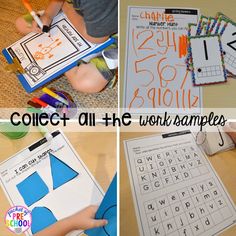 collage of photos showing different activities for children to do with their numbers and letters