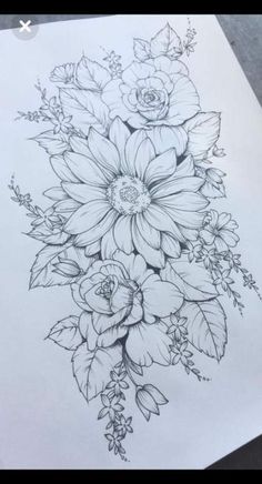 a pencil drawing of flowers on paper