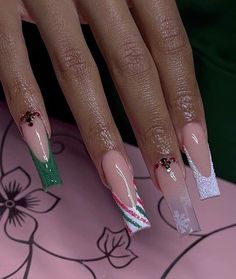 Christmas Nail Inspo Acrylic, Stiletto Acrylics, Hispanic Nails, Birthday Nail Ideas, Birthday Nail, Winter Nails Acrylic, Nails Design With Rhinestones, Nail Art Designs Diy