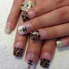 Leopard & Chanel Fan Nails, French Manicures, Pretty Nail Colors, Colorful Nail, Art Kawaii, Print Nails, Leopard Nails, Glamorous Nails