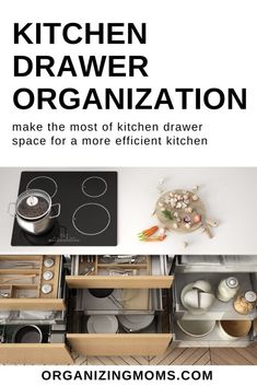 the kitchen drawer organization guide is open