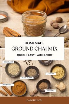 homemade ground chai mix in small bowls