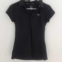 Nike Dri-Fit Tennis Shirt In Black Fitted Nike Shirt For Sports, Nike Fitted Shirt For Sports, Nike Classic Fitted Tops, Classic Fitted Nike Tops, Nike Fitted Sports Shirt, Fitted Nike Sports Shirt, Nike Fitted Casual Shirt, Cheap Nike Sporty T-shirt, Black Nike Shirt