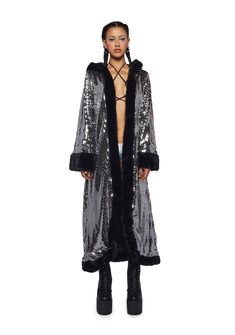 Club Exx Mirror Sequin Hooded Duster Coat - Silver/Black Pink Club, Holographic Bag, Fashion Closet, Rave Festival, Women's Coats And Jackets, Rave Wear, Fairy Dress, Burning Man, Women's Coats