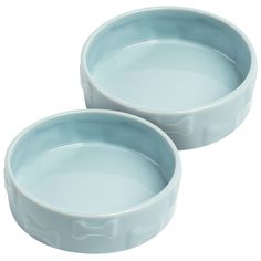 two light blue bowls sitting next to each other