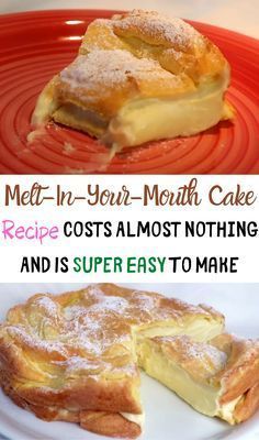 two different types of pies with the words melt in your mouth cake recipe cost almost nothing and is super easy to make