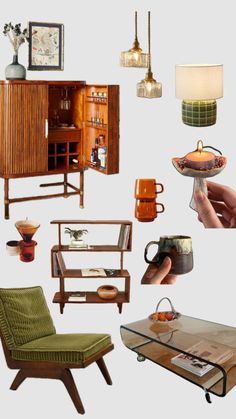 a collage of different furniture and decor items