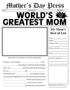 the word world's greatest mom is shown in this printable magazine cover for mother's day