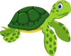 a cartoon green turtle with blue eyes