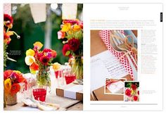 an image of a table setting with flowers in vases and napkins on it