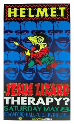 a poster with an image of jesus lizard and other people in front of him, who is