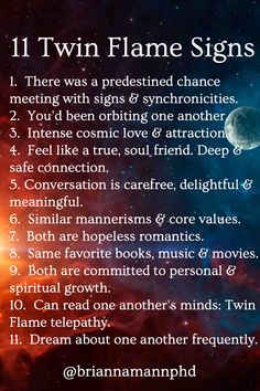 a poster with the words 11 twin flame signs