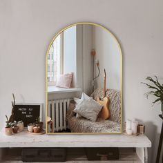 PRICES MAY VARY. ARCHED DESIGN: Wall mirror has a classic arch shape with a shatterproof design. It can be hung on the wall or placed on tabletop and is suitable for a variety of home styles such as modern classical boho. Product size 24'' x 36''. METAL FRAME& HD REFLECTION: Bathroom mirror frame is made of aluminium alloy and is very durable and long lasting. The mirror glass is made of 5mm float glass, which will never distort and offer you a high definition display. SIMPLE INSTALLATION: There Gold Arch Mirror, Arched Wall Mirror, Minimalist Farmhouse, Arched Wall, Bathroom Mirror Frame, Mirror For Bathroom, Arched Mirror, Metal Frame Mirror, Arch Mirror