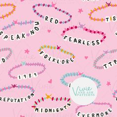 a pink background with words and stars on it