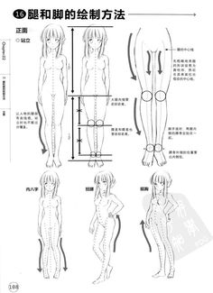 an anime character's body is shown in three different positions, including the legs and head