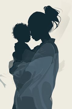 the silhouette of a woman holding a baby in her arms, against a white background