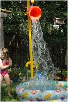 How to Make your Own Sprinkler Park....bucket dump, dueling noodles, flower shower, and a tunnel Backyard Water Parks, Pvc Pipe Projects, Outside Fun, Pvc Projects, Water Sprinkler, Splash Pad, Diy Water, Flamingo Party, Water Play