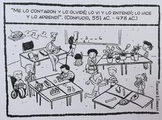 a comic strip with children sitting at desks and one person standing in front of the table